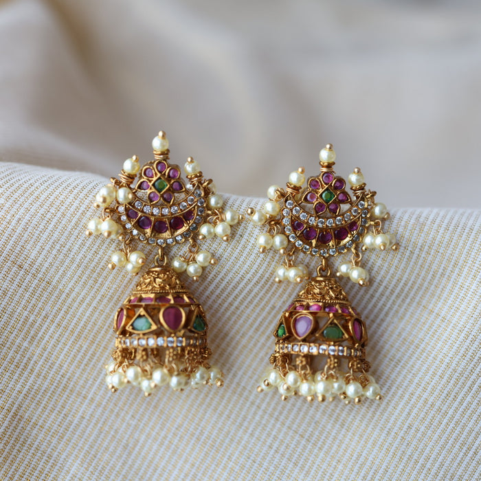 Antique ruby green stone jumka earrings AJJ032