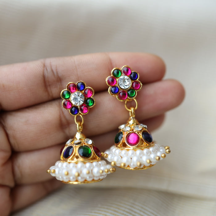 Antique multi colour kemp stone jumka earrings AJ2783-3