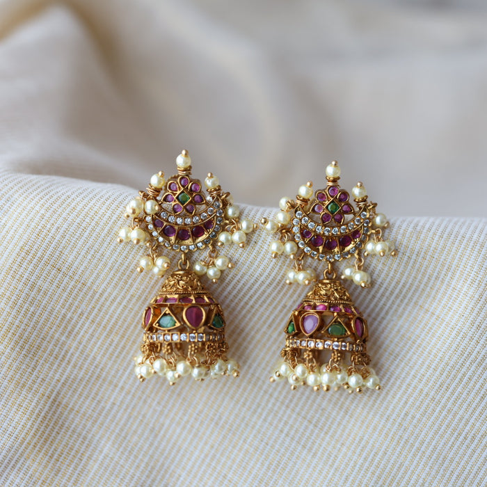 Antique ruby green stone jumka earrings AJJ032