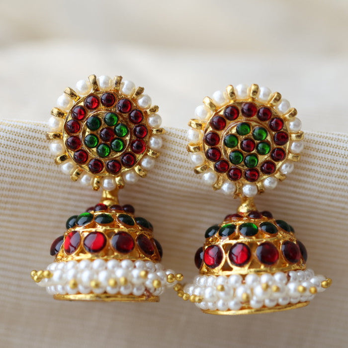 Antique ruby green kemp stone jumka earrings AJ27-1