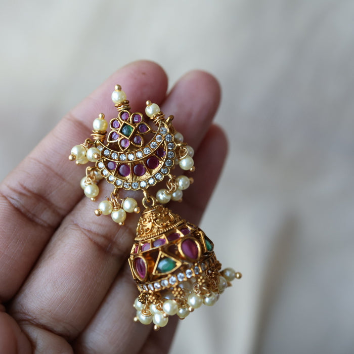 Antique ruby green stone jumka earrings AJJ032