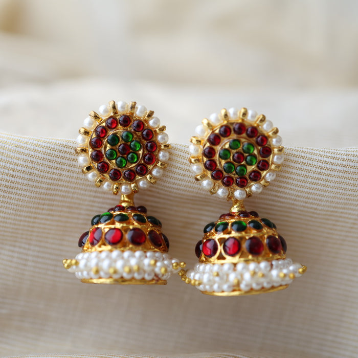 Antique ruby green kemp stone jumka earrings AJ27-1