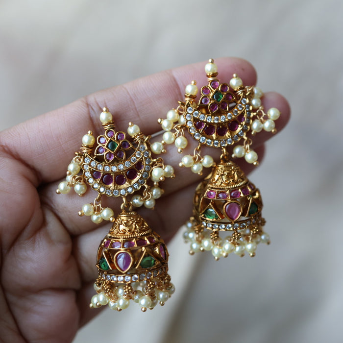 Antique ruby green stone jumka earrings AJJ032