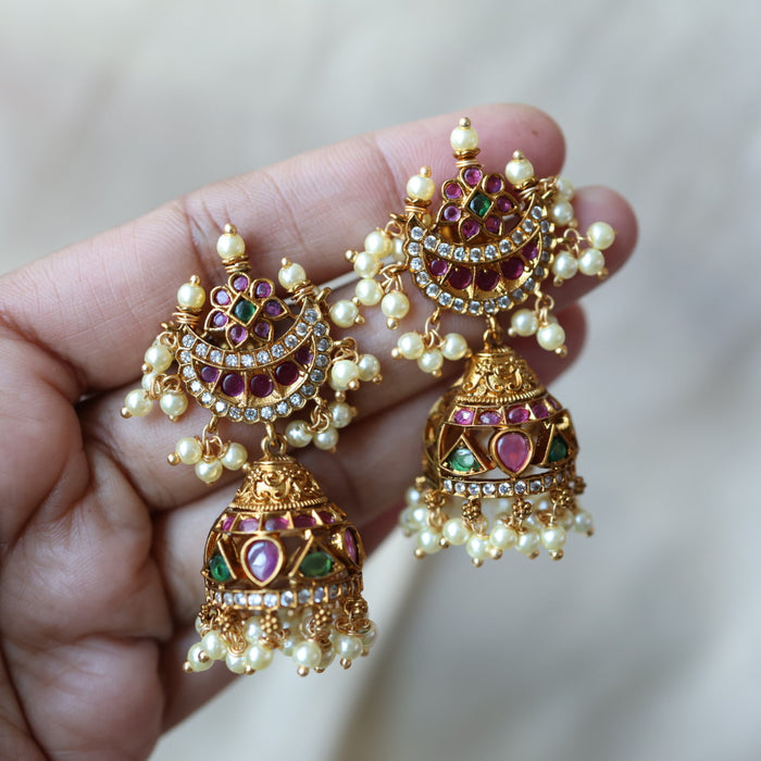 Antique ruby green stone jumka earrings AJJ032