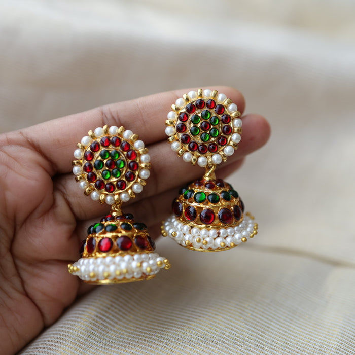 Antique ruby green kemp stone jumka earrings AJ27-1