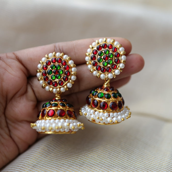 Antique ruby green kemp stone jumka earrings AJ27-1