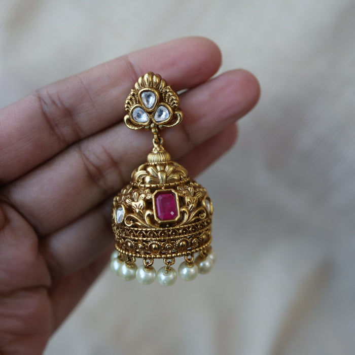 Antique kemp stone jumka earrings AJJ6753