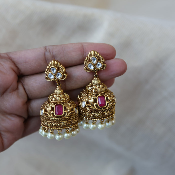 Antique kemp stone jumka earrings AJJ6753