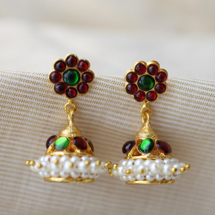 Antique ruby green kemp stone jumka earrings AJ66-2