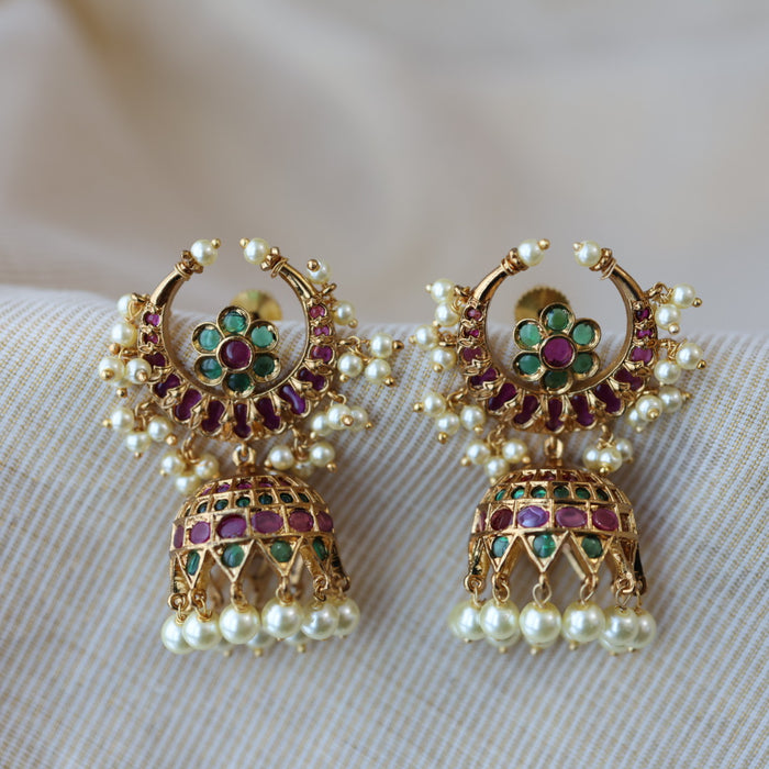 Antique kemp stone and pearl jumka earrings AJJ678999