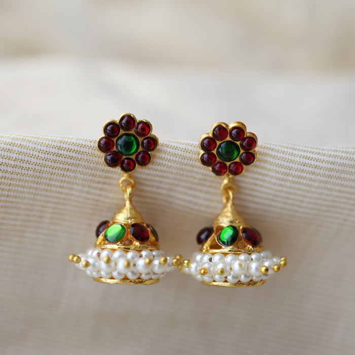 Antique ruby green kemp stone jumka earrings AJ66-2