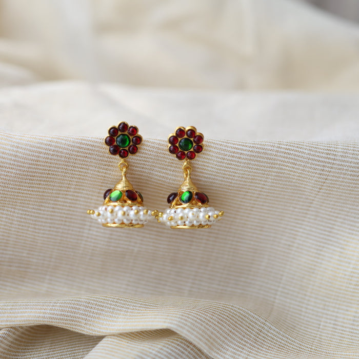 Antique ruby green kemp stone jumka earrings AJ66-2
