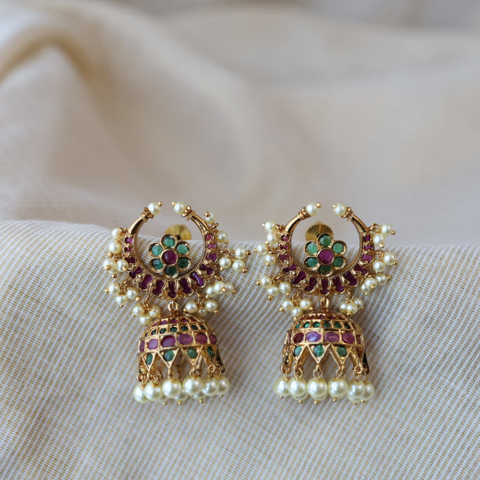 Antique kemp stone and pearl jumka earrings AJJ678999