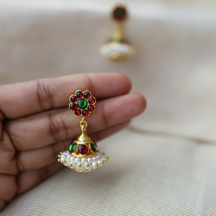 Antique ruby green kemp stone jumka earrings AJ66-2