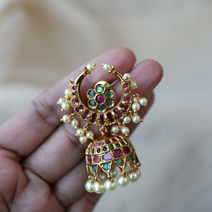 Antique kemp stone and pearl jumka earrings AJJ678999