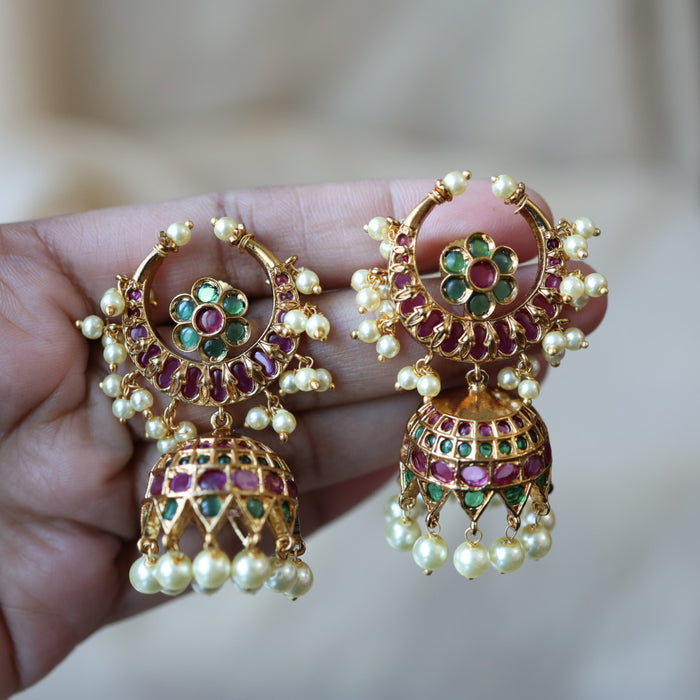 Antique kemp stone and pearl jumka earrings AJJ678999