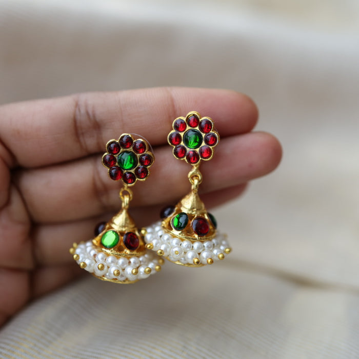 Antique ruby green kemp stone jumka earrings AJ66-2