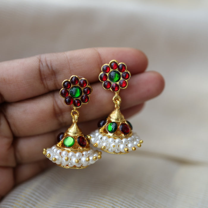 Antique ruby green kemp stone jumka earrings AJ66-2