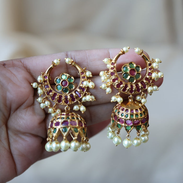 Antique kemp stone and pearl jumka earrings AJJ678999