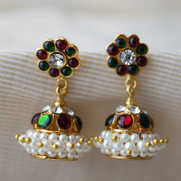 Antique ruby green kemp stone jumka earrings AJ88-3