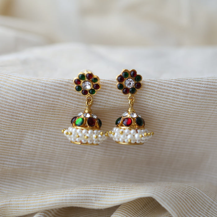 Antique ruby green kemp stone jumka earrings AJ88-3