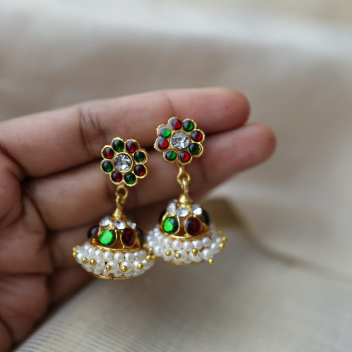 Antique ruby green kemp stone jumka earrings AJ88-3