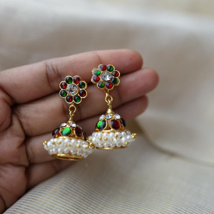 Antique ruby green kemp stone jumka earrings AJ88-3