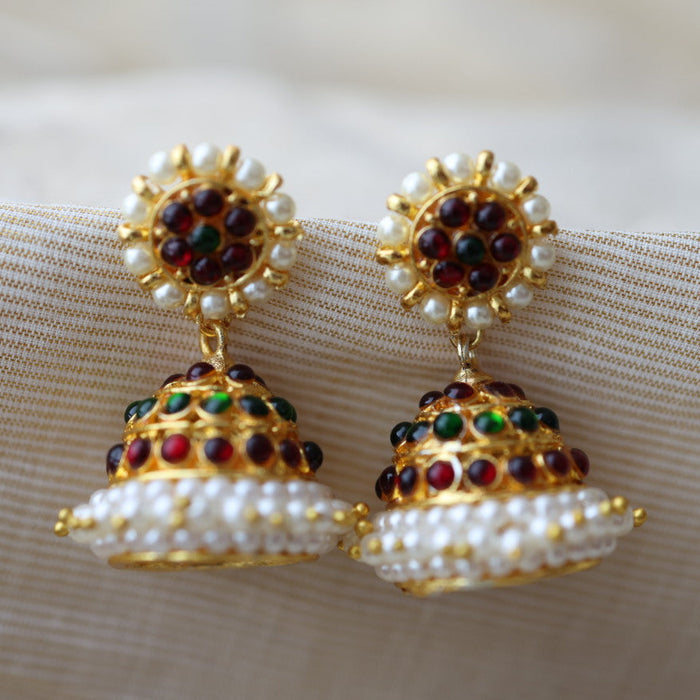 Antique ruby green kemp stone jumka earrings AJ578