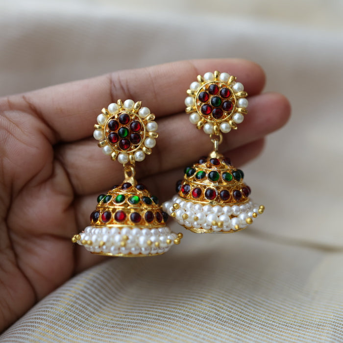 Antique ruby green kemp stone jumka earrings AJ578