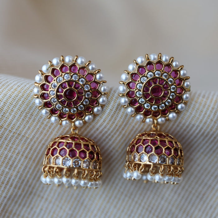 Antique gold ruby stone jumka earrings AJJ562