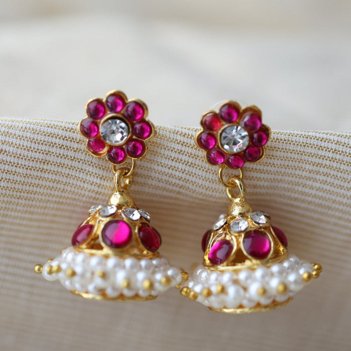 Antique pink white kemp stone jumka earrings AJ4767-3