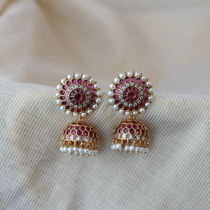 Antique gold ruby stone jumka earrings AJJ562