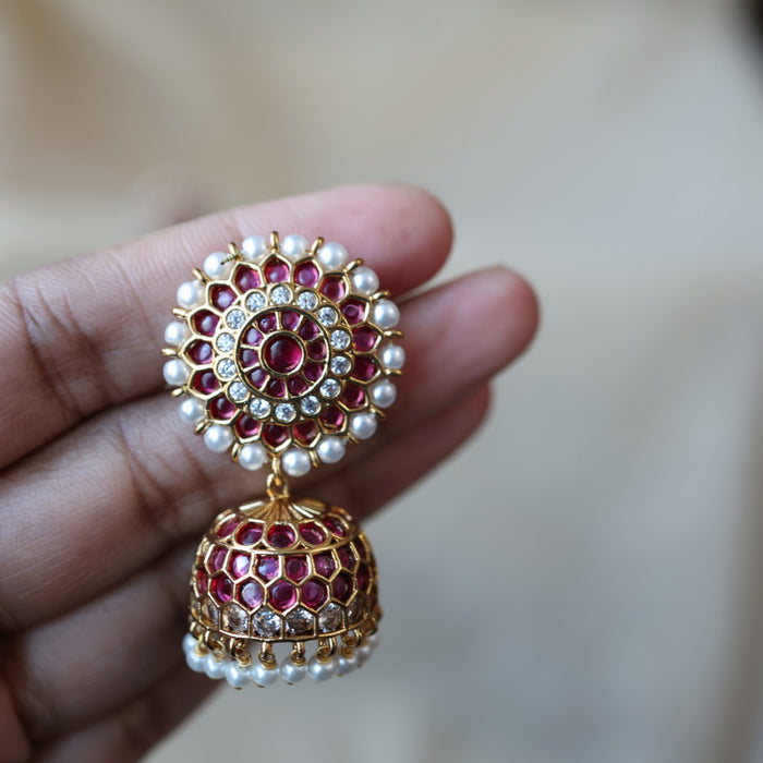 Antique gold ruby stone jumka earrings AJJ562