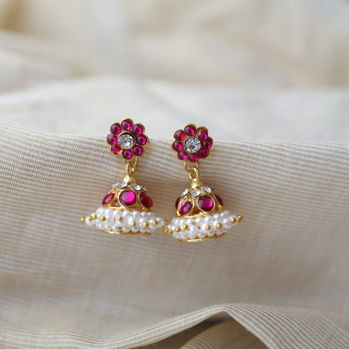 Antique pink white kemp stone jumka earrings AJ4767-3