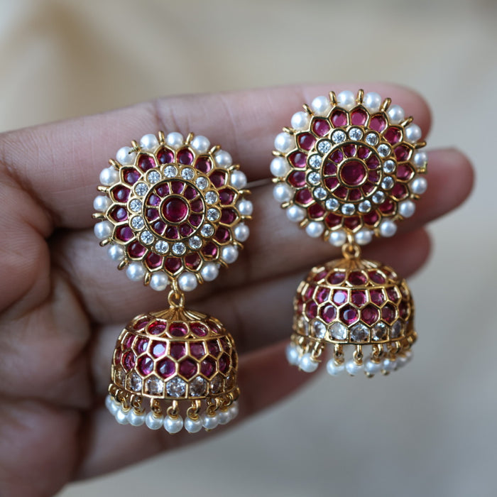Antique gold ruby stone jumka earrings AJJ562