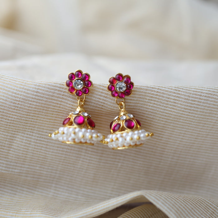 Antique pink white kemp stone jumka earrings AJ4767-3