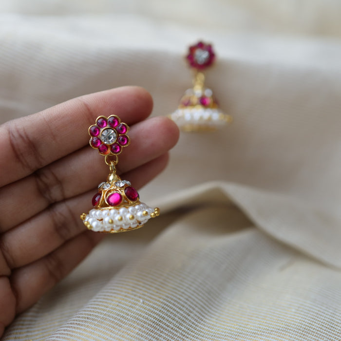 Antique pink white kemp stone jumka earrings AJ4767-3