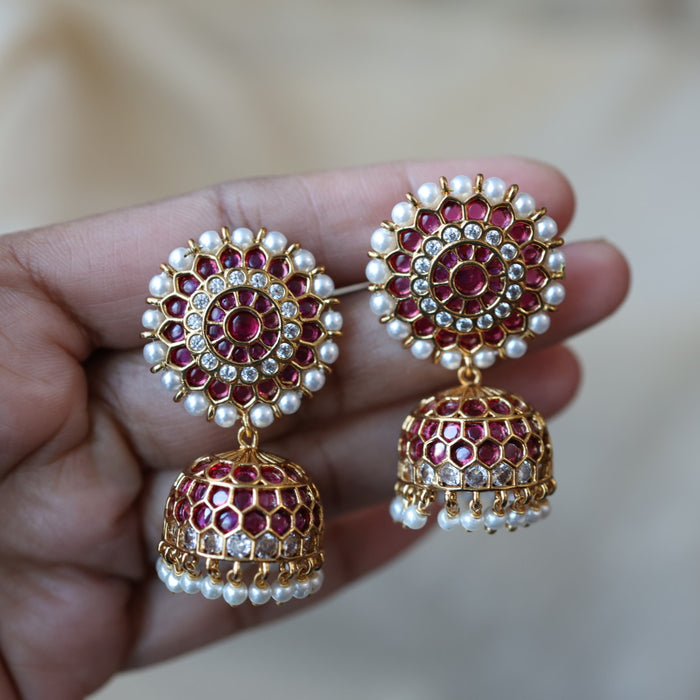 Antique gold ruby stone jumka earrings AJJ562