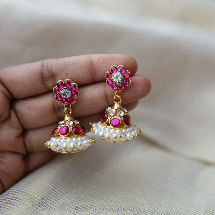 Antique pink white kemp stone jumka earrings AJ4767-3