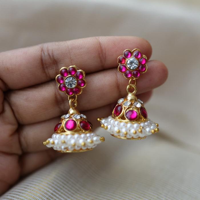 Antique pink white kemp stone jumka earrings AJ4767-3