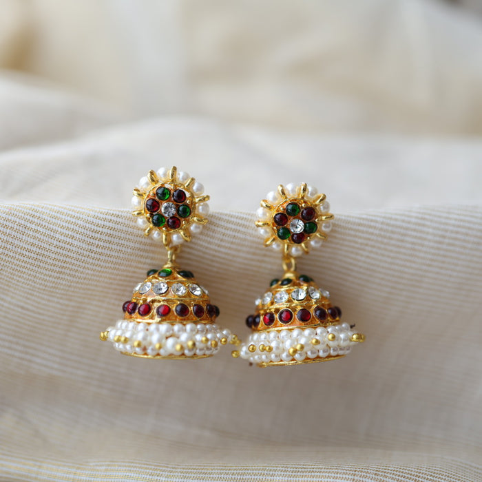 Antique ruby green kemp stone jumka earrings AJ785-2