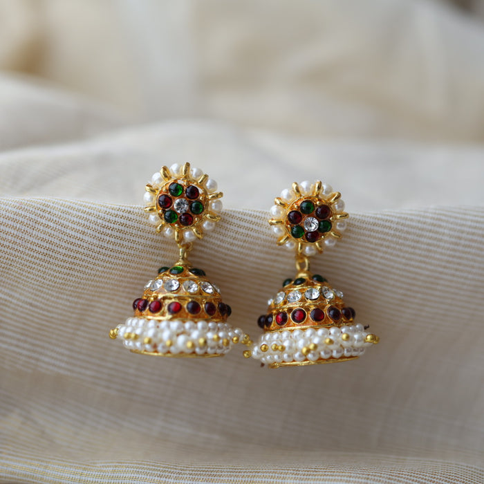 Antique ruby green kemp stone jumka earrings AJ785-2