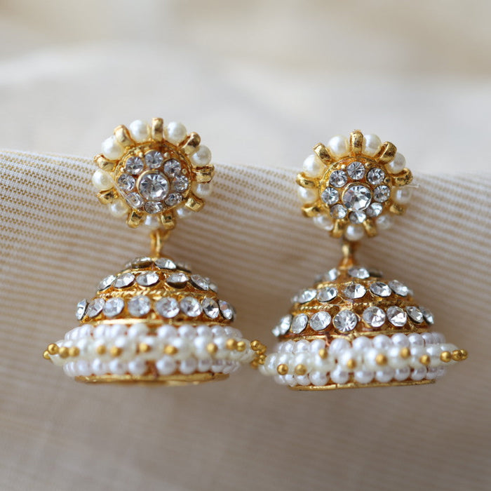 Antique white kemp stone jumka earrings AJ533-1