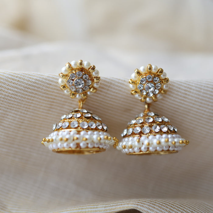 Antique white kemp stone jumka earrings AJ533-1