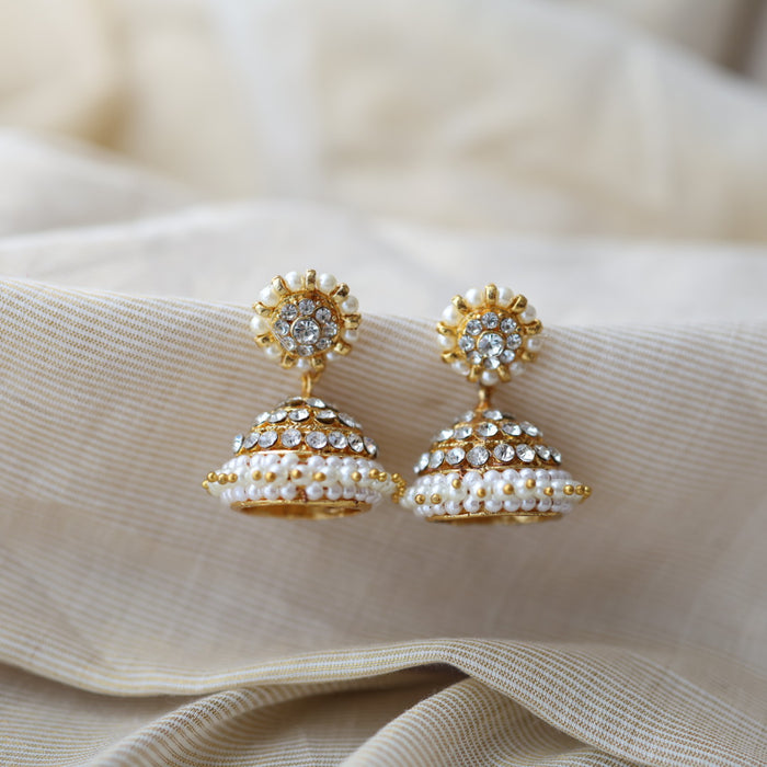 Antique white kemp stone jumka earrings AJ533-1