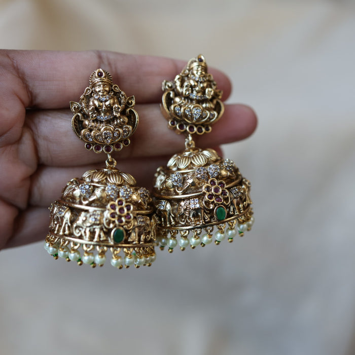 Antique gold temple design jumka earrings AJJ6242