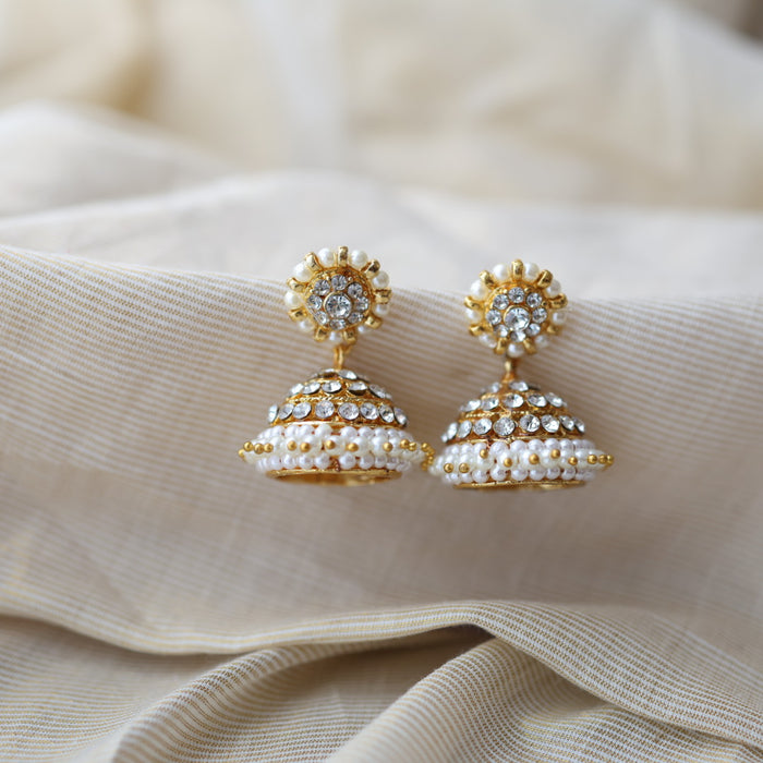 Antique white kemp stone jumka earrings AJ533-1