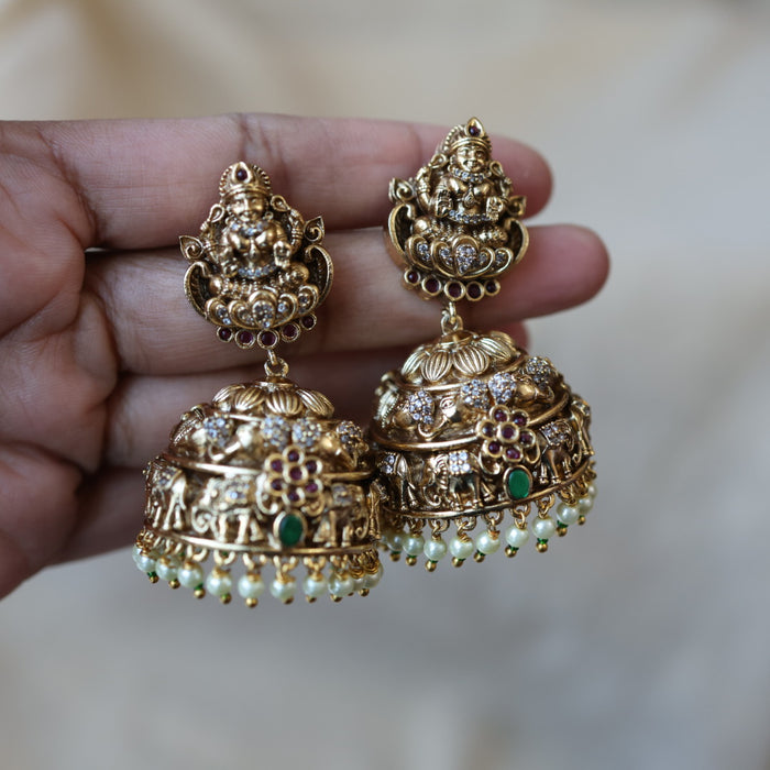 Antique gold temple design jumka earrings AJJ6242