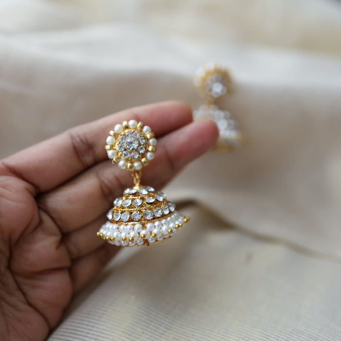 Antique white kemp stone jumka earrings AJ533-1