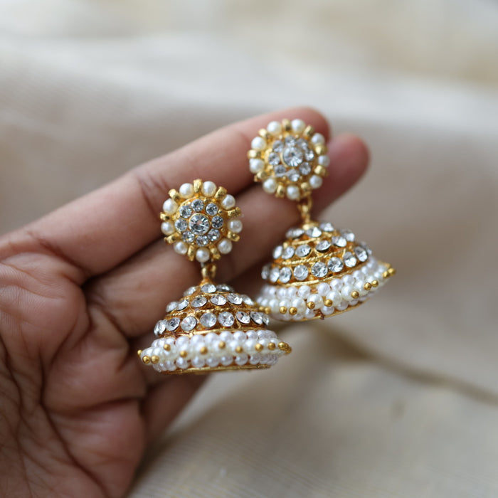 Antique white kemp stone jumka earrings AJ533-1